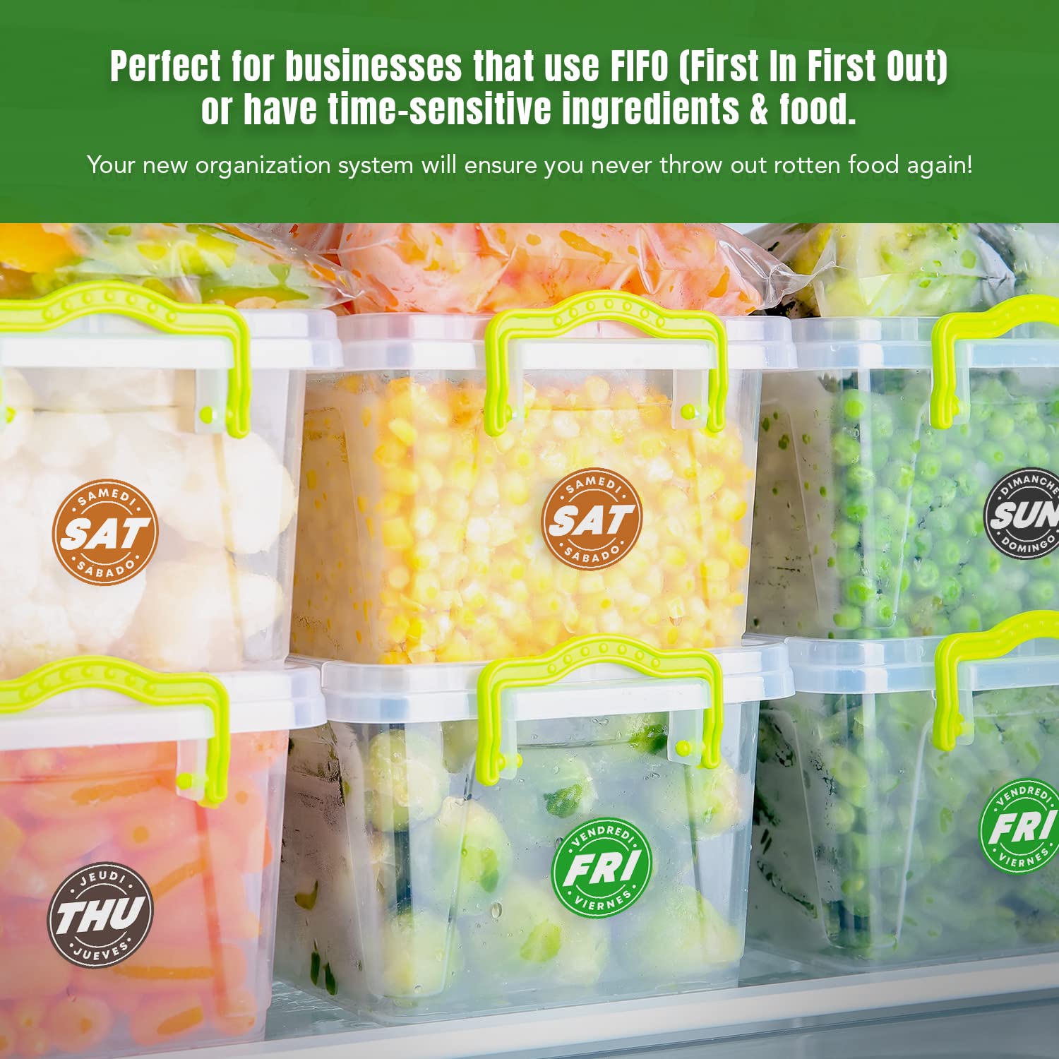 Food Expiration Date Labels - Weekday Stickers for Restaurants & Kitchens | Fridge Organization