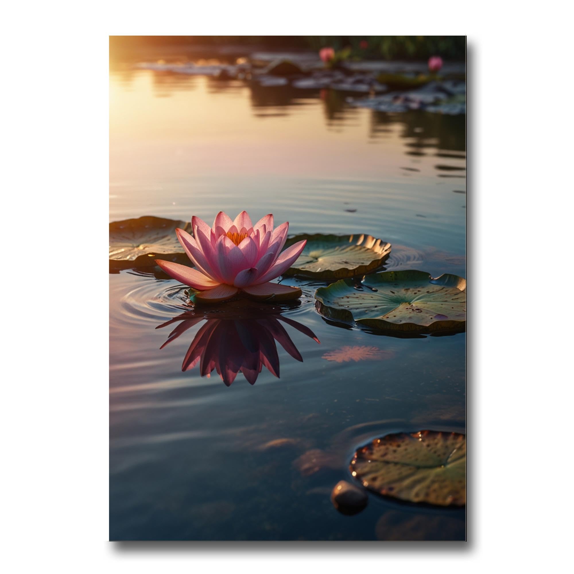 Zen Wall Art Decor - Framed Zen Garden Poster with Stone Flower & Peaceful Water Sunset - Meditation & Yoga Room Decor for Home, Office, Spa - Calming Scenery Print for Relaxation & Mindfulness