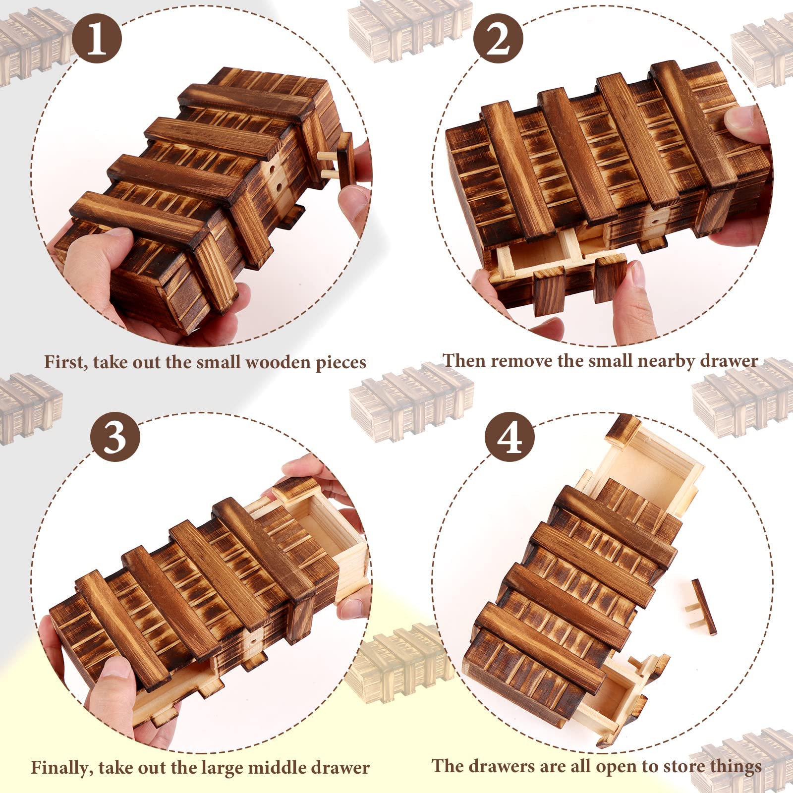 6 Pack Wooden Secret Puzzle Box with Hidden Compartment - 3D Brain Teaser Magic Drawers Gift for Adults & Kids - Perfect for Escape Rooms, Party Games, and Family Bonding Activities