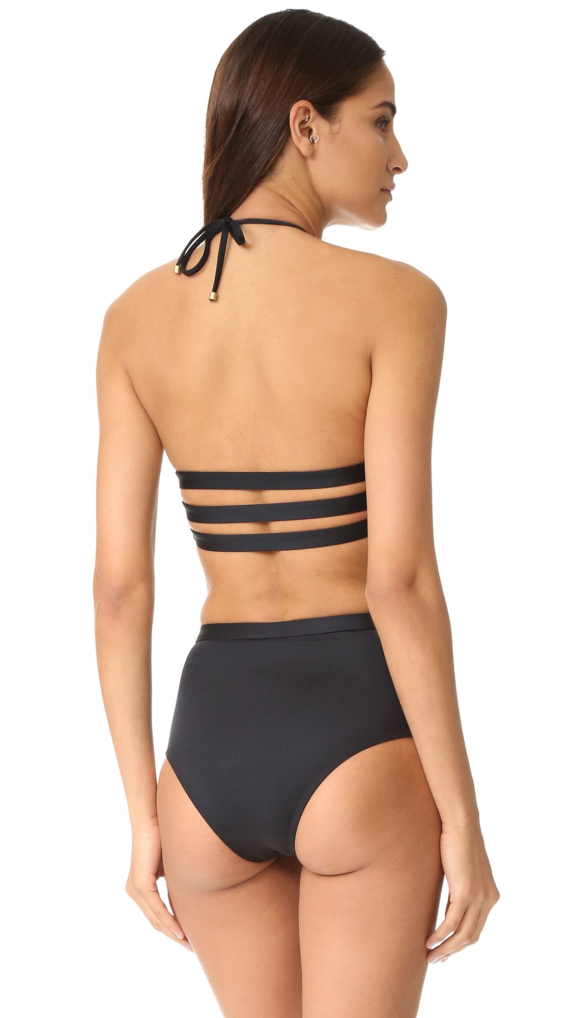 Vitamin A Women's Black Ecolux Camila Cross Neck Halter Bikini Top - Eco-Friendly Swimwear for Beach, Pool & Summer Vacations