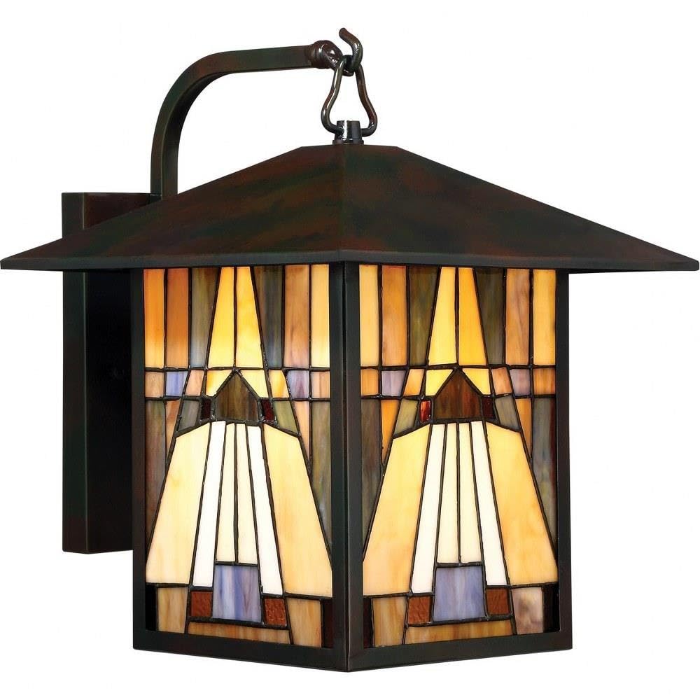 150W Tiffany Style Outdoor Wall Lantern - Geometric Stained Glass Design, Large Transitional Light Fixture for Porch, Garden & Patio Lighting - Model 71-Bel-2289307