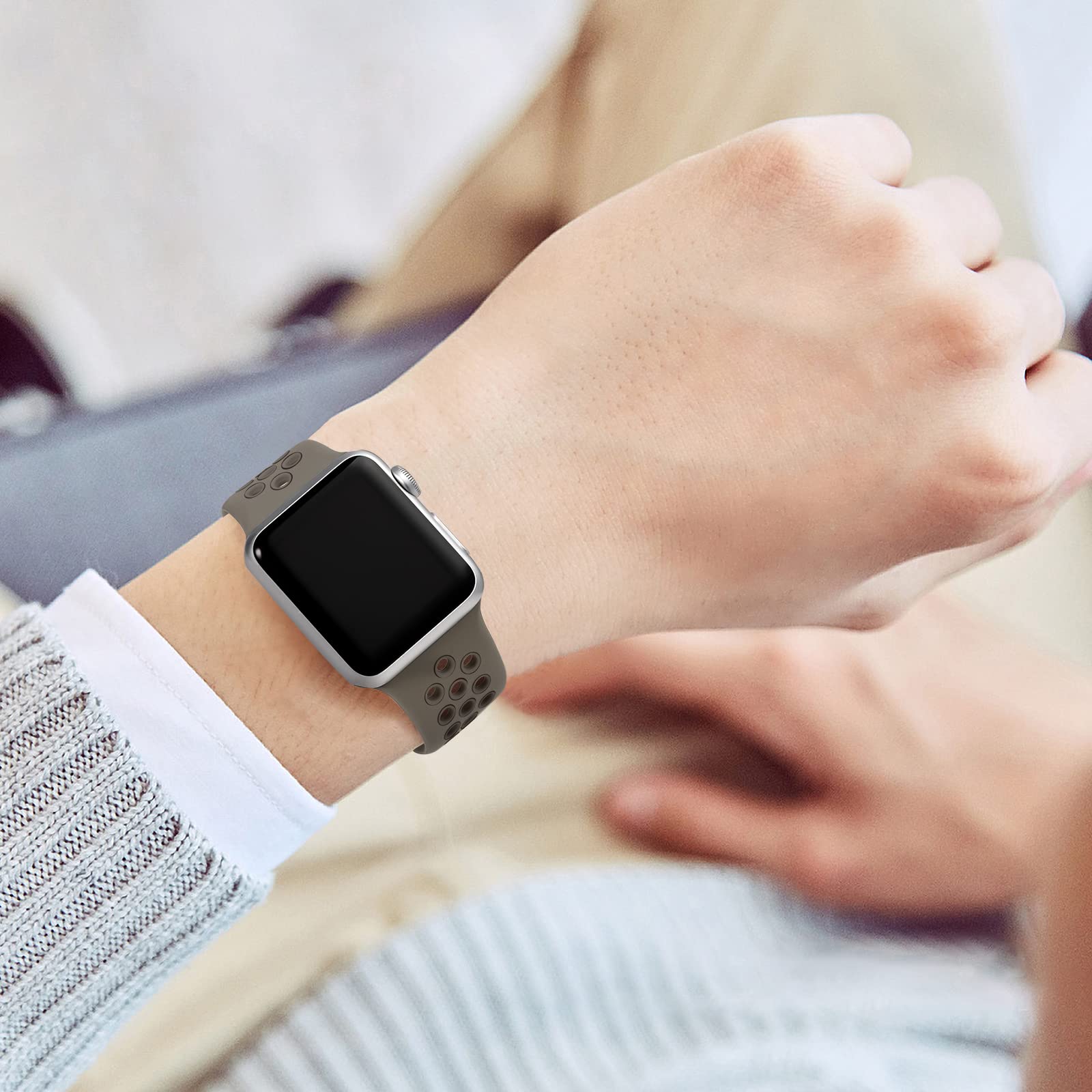 Lerobo Soft Silicone Sport Bands Compatible with Apple Watch Series 10/9/8/7/SE/6/5/4/3/2/1 & Ultra 2 (38mm/40mm/41mm/42mm/44mm/45mm/46mm/49mm) - Olive Grey & Coffee Grey - Comfortable Strap for Women & Men - Perfect for Workouts, Running & Daily Wear