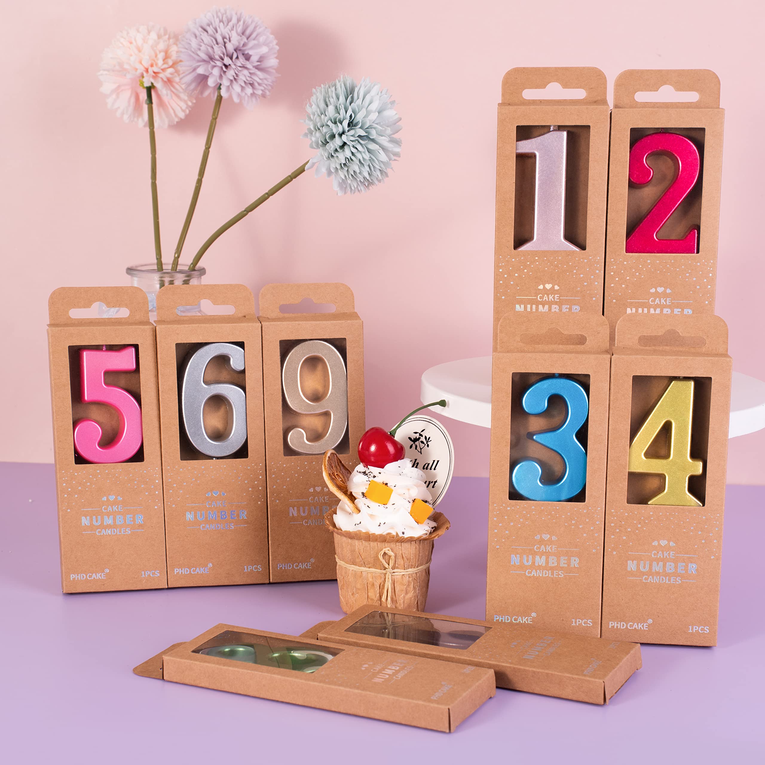 PHD CAKE 2.76 Inch Modern Rose Gold Number 8 Birthday Candles - Elegant Rose Gold Cake Toppers for Birthday Parties, Weddings & Celebrations