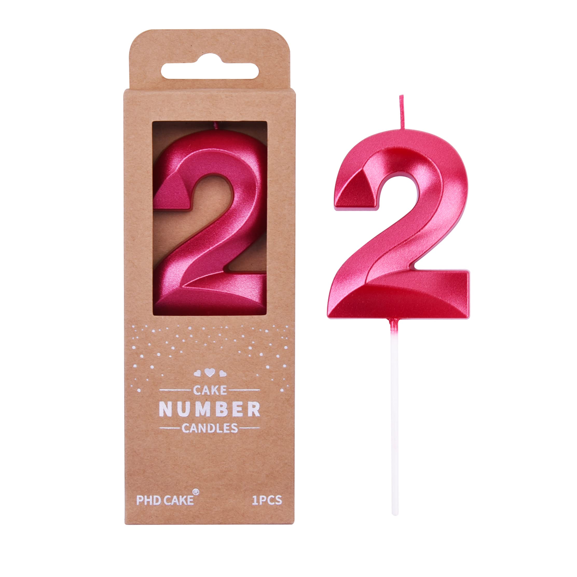 PHD CAKE 2.76 Inch Diamond Red Number 2 Birthday Candles - Premium Cake Toppers for Birthday Parties, Anniversary Celebrations & Special Events