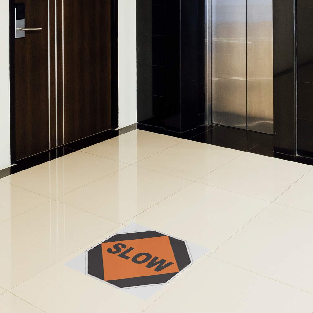 Black & Orange Anti-Slip Slow Floor Decals - 36 Inch Long Industrial Safety Signs for Warehouses, Factories & Business Areas - Non-Slip Hazard Warning Stickers for High Traffic Zones