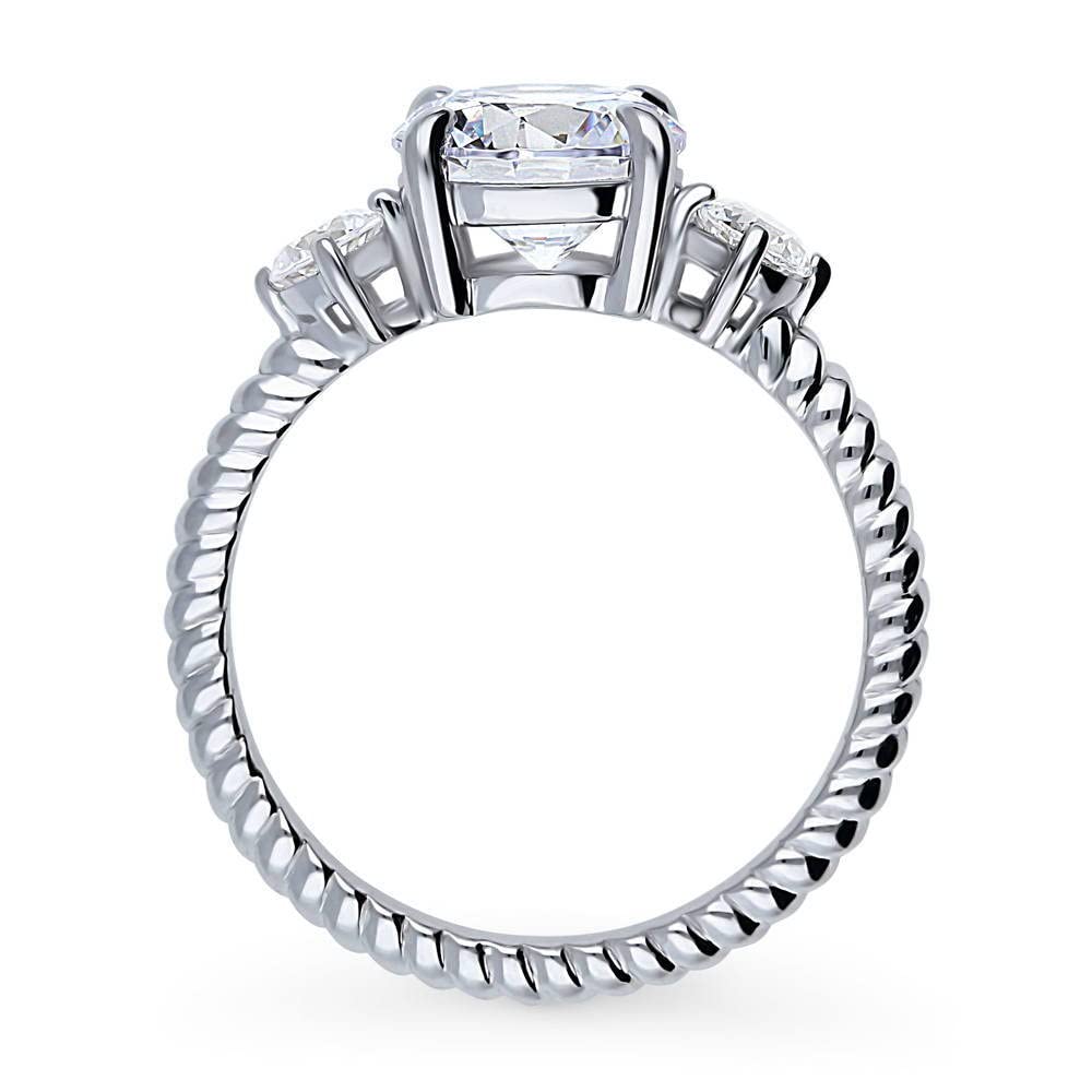 BERRICLE Sterling Silver 3-Stone Wedding & Engagement Ring - 2 Carat Round Cut Cubic Zirconia CZ Woven Band for Women - Rhodium Plated Size 4-10 - Perfect for Proposals, Anniversaries & Special Occasions