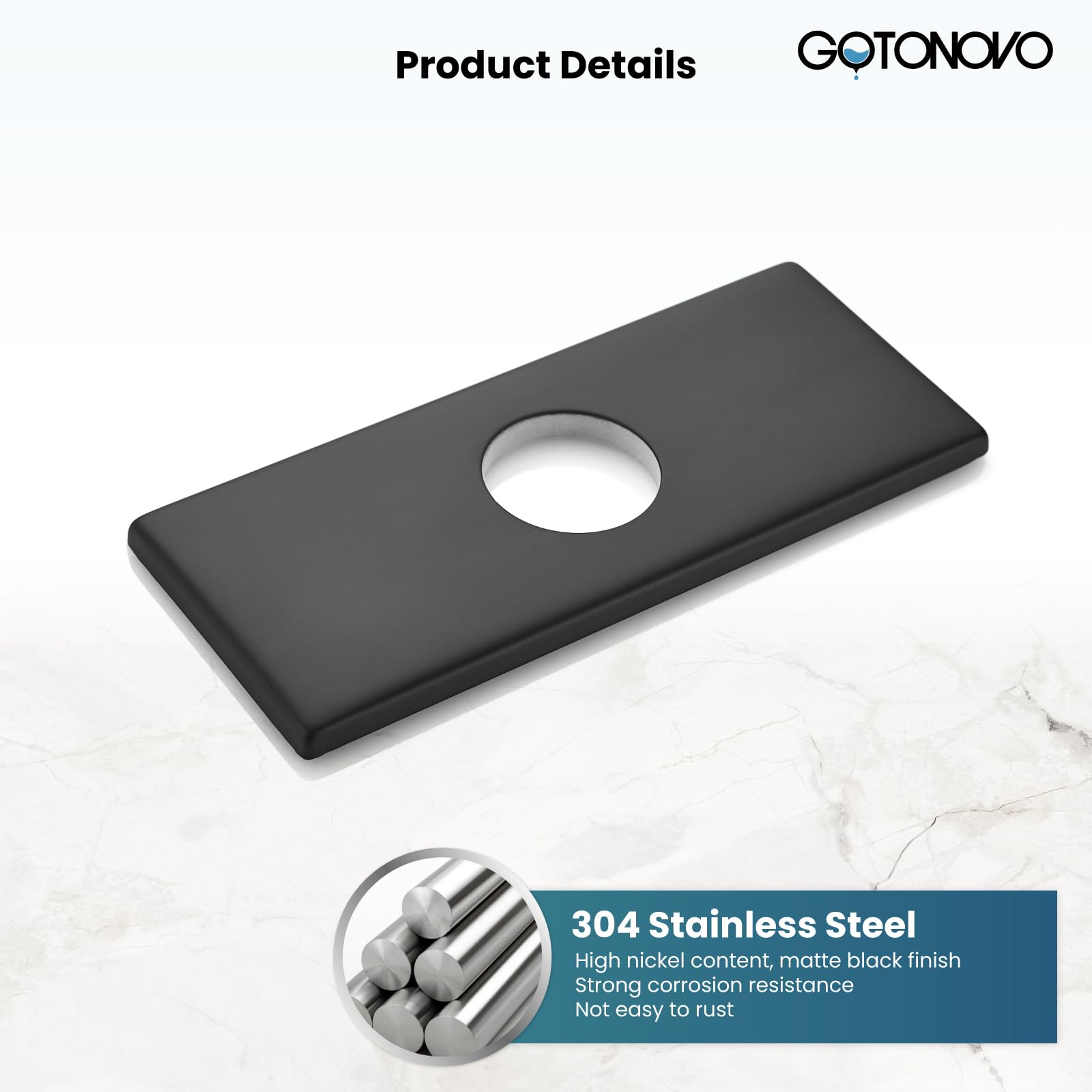 Gotonovo 6 Inch Rectangle Deck Mount Faucet Plate - Matte Black Faucet Hole Cover Escutcheon for Kitchen & Bathroom Sink (Fits 1-Hole or 3-Hole 4-Inch Centerset) | Durable & Stylish Sink Accessory for Modern Home Upgrade