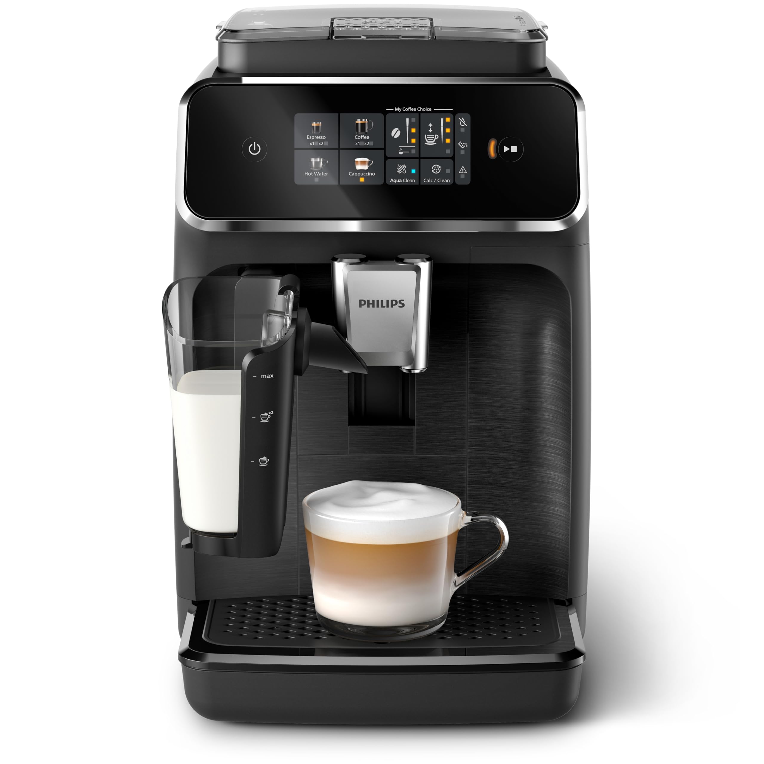 Philips 2300 Series Super Automatic Espresso Machine with Exclusive LatteGo Milk System, 3 Customizable Coffee Types, SilentBrew Quiet Extraction, Touch Display - Matte Black (EP2330/10) - Perfect for Home Baristas & Coffee Lovers