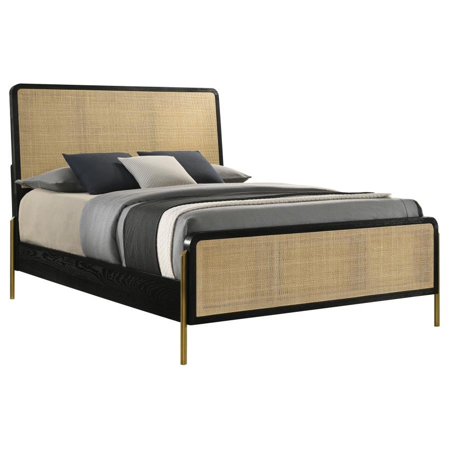 Arianna Black Sand King Size Bed Frame - Modern Platform Bed with Upholstered Headboard for Bedroom, Guest Room, or Master Suite