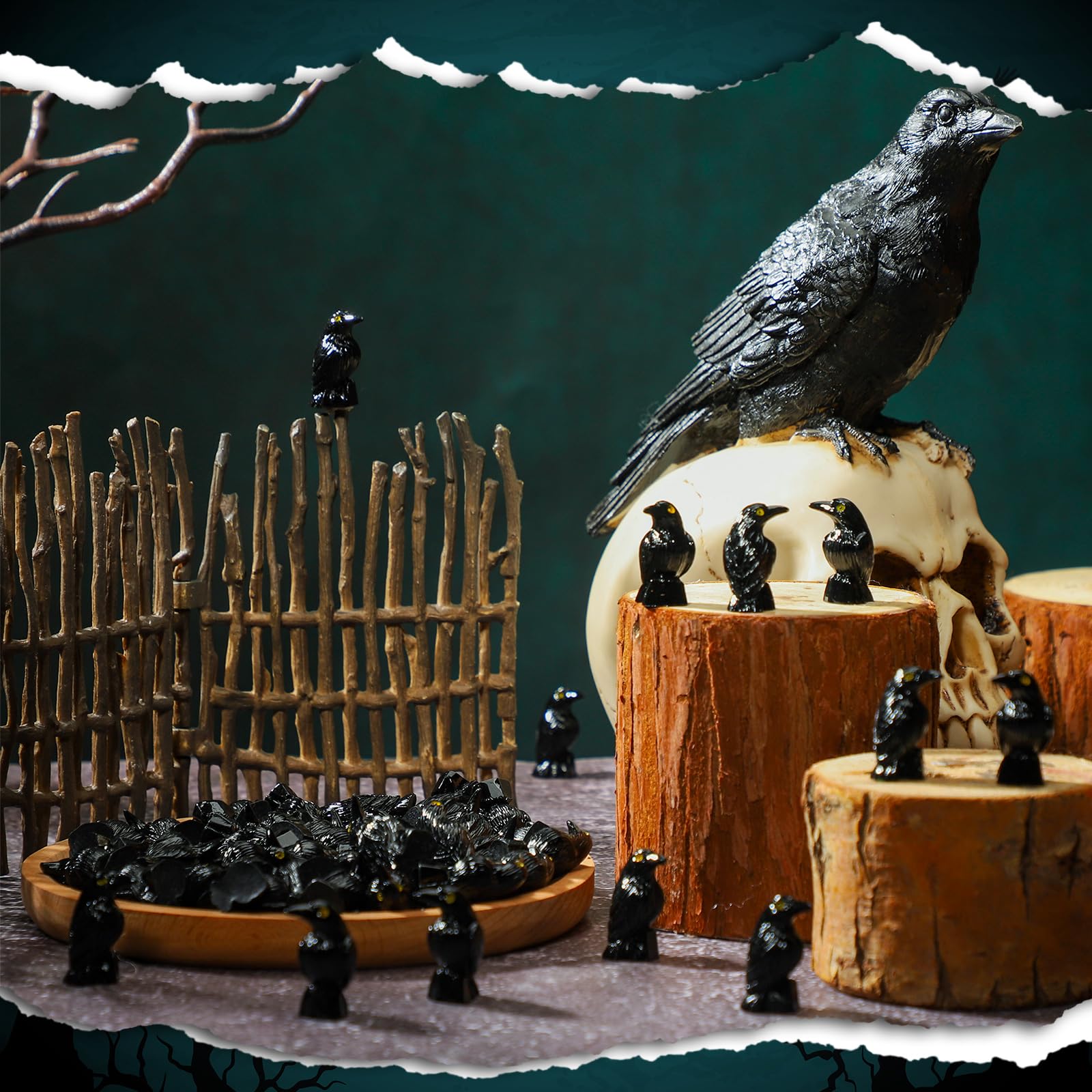 50 Pcs Miniature Crows Figurines - Small Resin Raven Decor for Halloween, Gothic, Witchcraft & Dark Aesthetic - Perfect for DIY Crafts, Tabletop Scenes, Party Decorations & Home Decoration