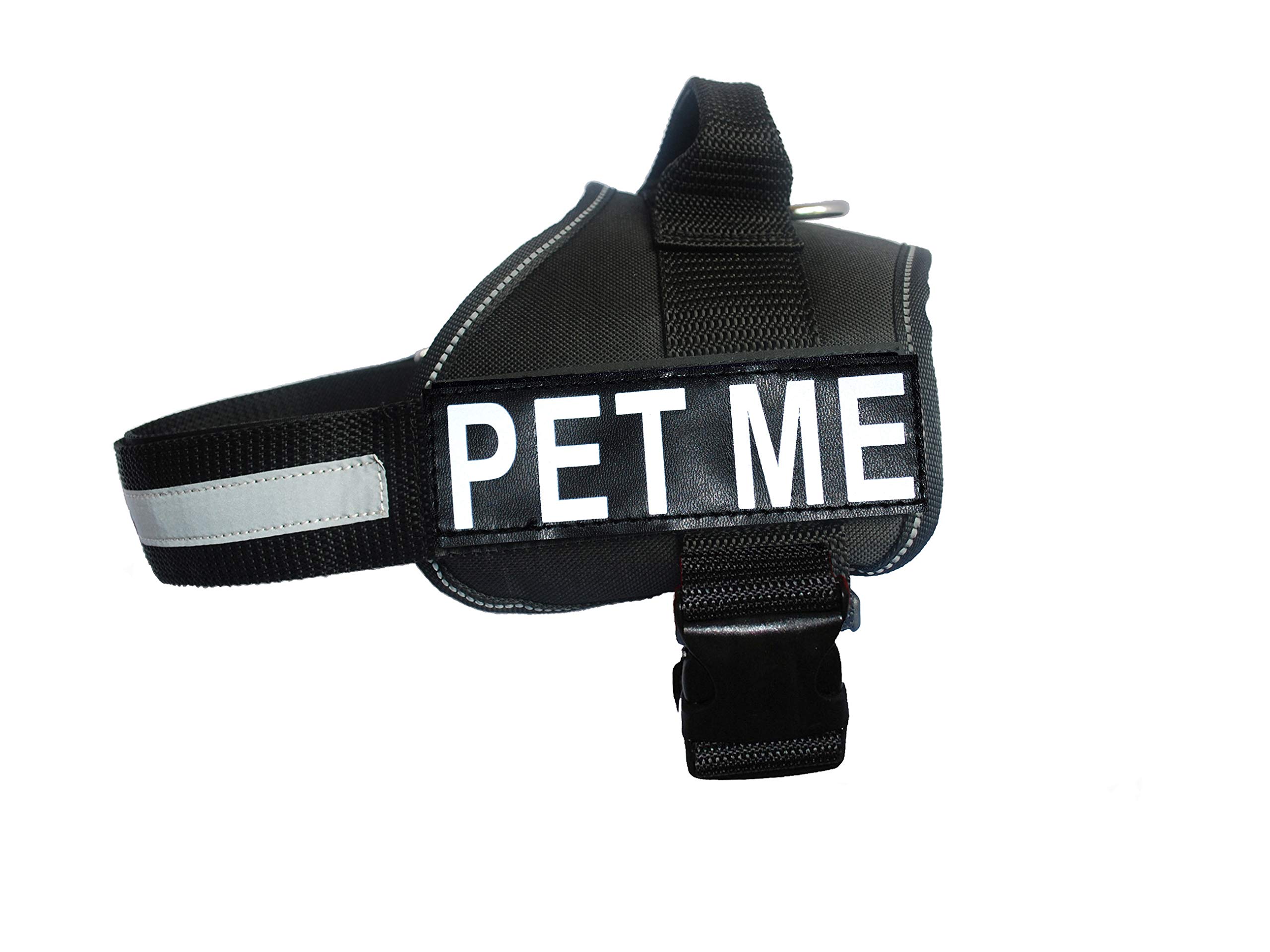Doggie Stylz Adjustable Dog Harness with Removable Patches & Reflective Trim - Includes 2 PET ME Hook & Loop Patches (19