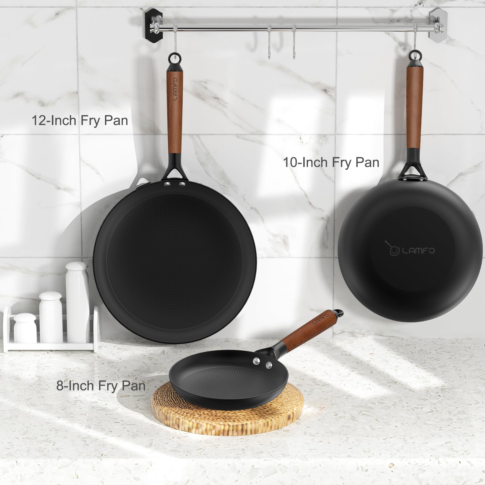 Non-Stick Cast Iron Skillet Set - 8/10/12 Inch PFAS-Free Cookware | Oven & Dishwasher Safe | Perfect for Eggs, Pancakes & Steak | Ideal for Home Cooking, Camping & Valentine's Day Gifts