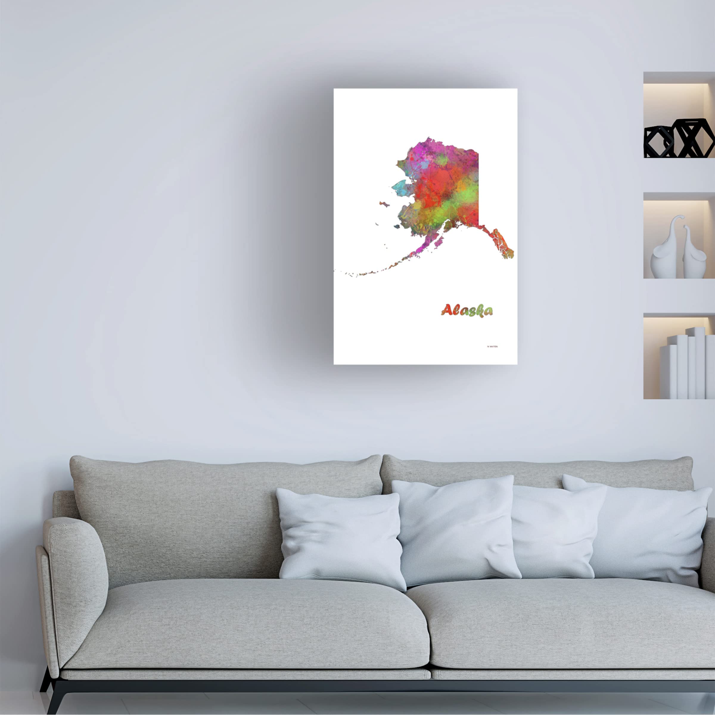 Trademark Fine Art 'Alaska State Map 1' Canvas Wall Art by Marlene Watson - 16x24 Inches - Perfect for Home Decor, Office & Cabin Wall Decorations