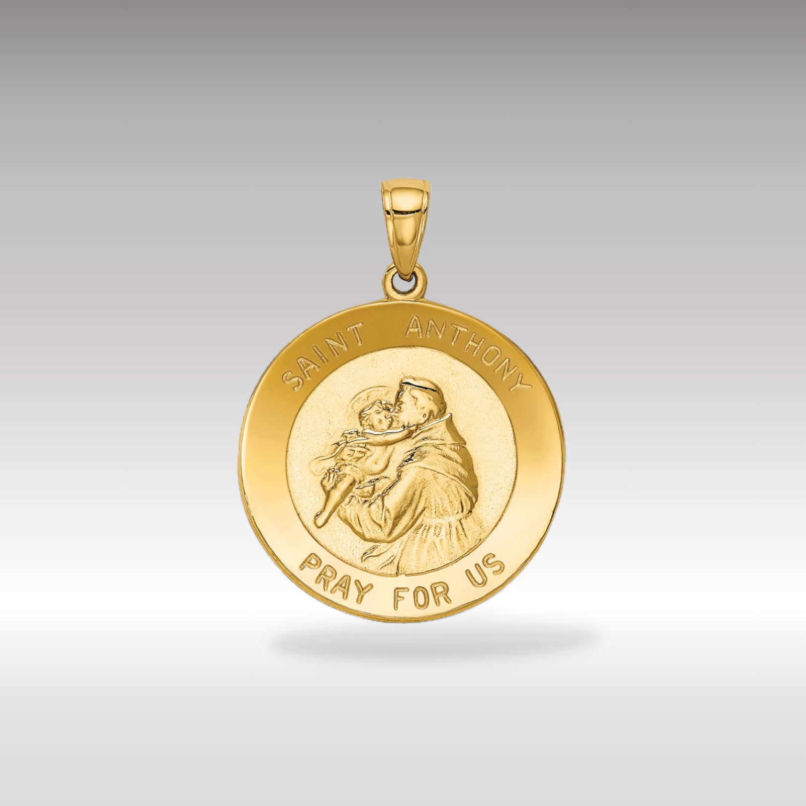 Gold Large Saint Anthony Solid Round Medal Pendant - Model K5657 | Religious Jewelry for Prayer, Protection & Devotion | Perfect for Gifts, Necklaces & Catholic Faith Accessories