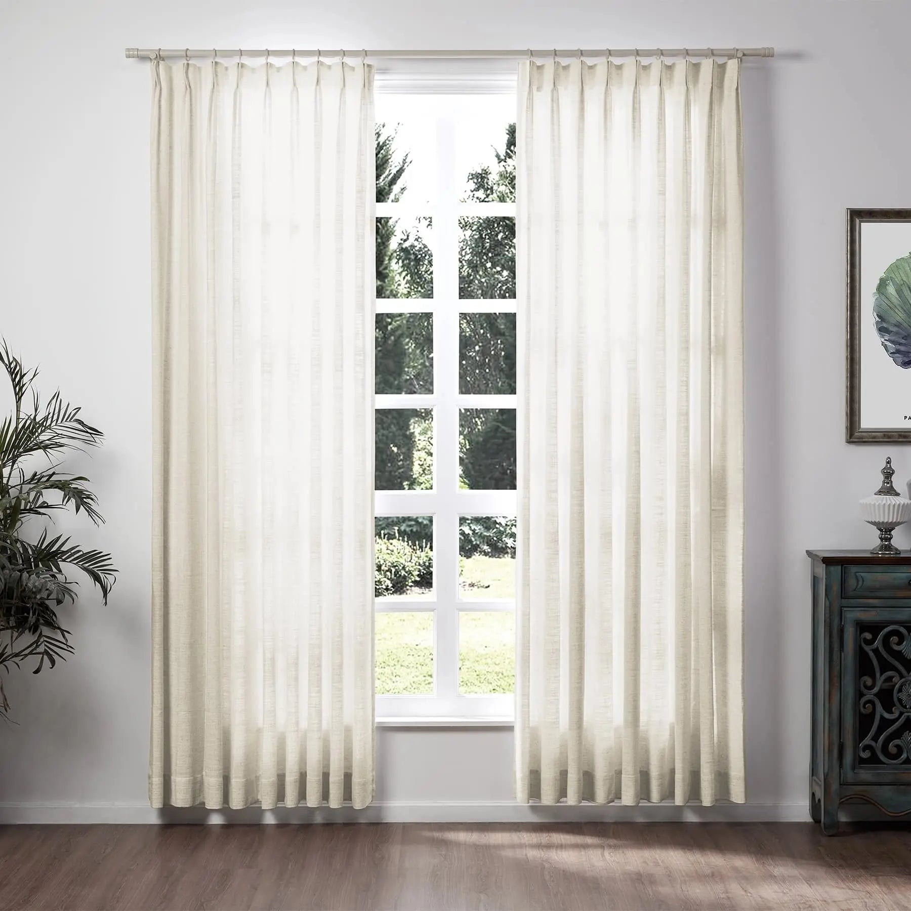 Liz Linen Pinch Pleat Ready-Made Curtains - Unlined Window Drapes for Living Room & Bedroom Decor