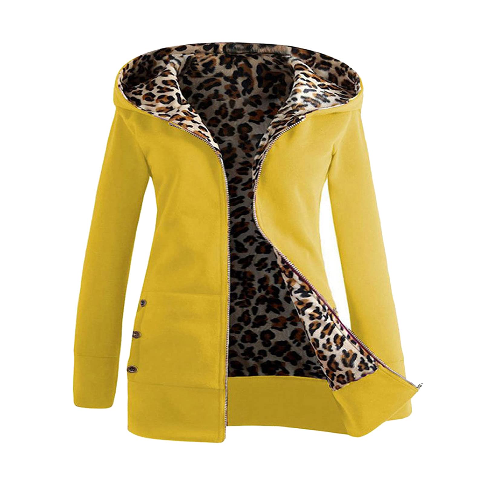 Women's Winter Hooded Jacket with Zipper & Velvet Lining - Leopard Print Down Coat for Junior Women | Warm Outerwear for Cold Weather, Street Style Fashion