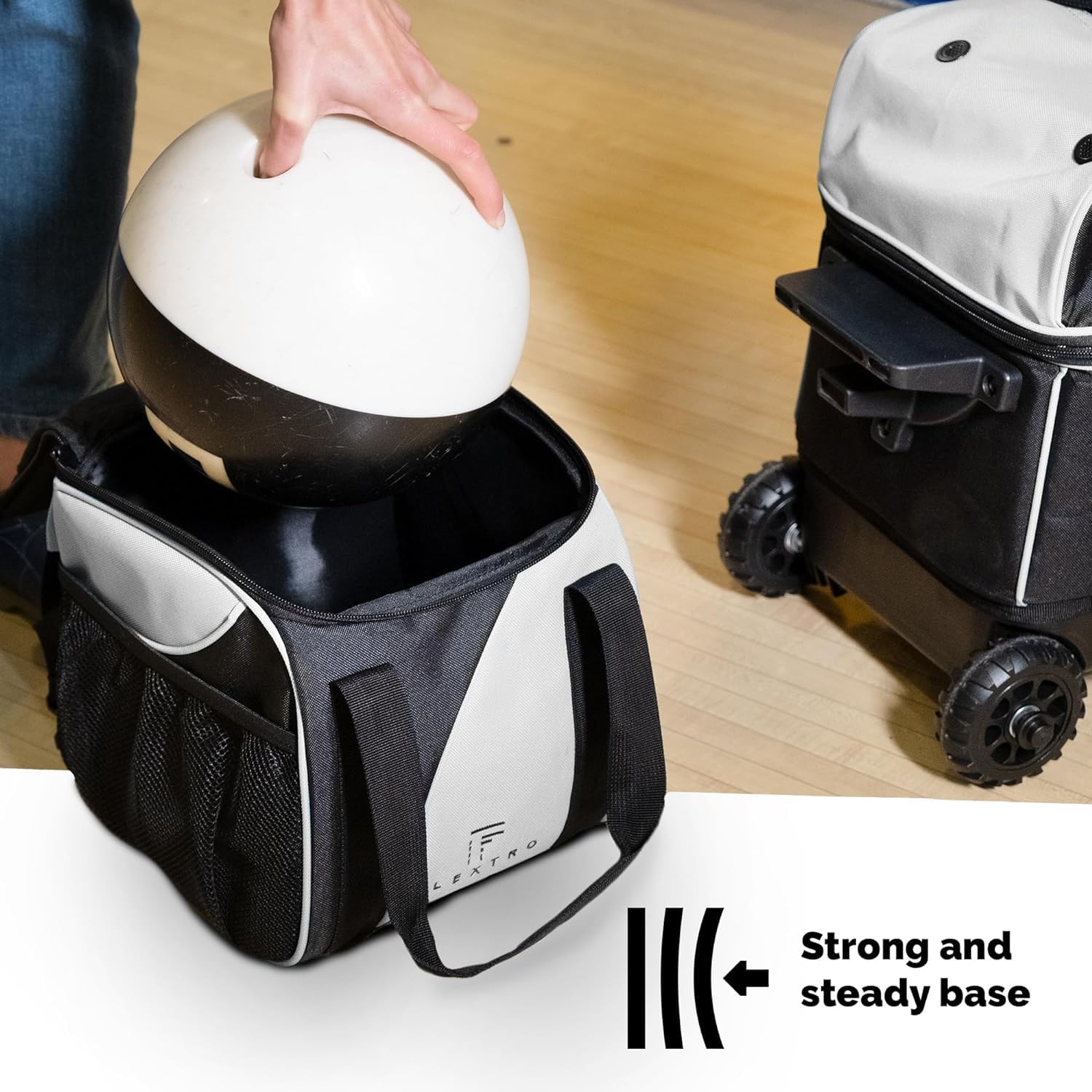 Flextro 2 Ball & Single Ball Bowling Bag Set with Wheels - Double Roller Trolley for Bowling Equipment & Shoes | Perfect for League Play & Tournament Travel