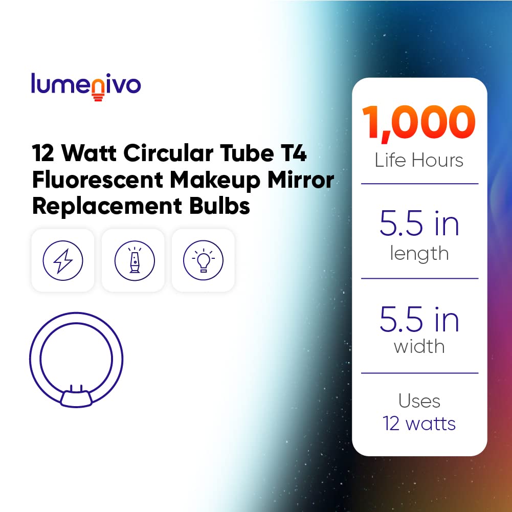 Lumenivo 5.5 Inch T4 12W 6400K Daylight Circular Fluorescent Light Bulbs - 2 Pack, Replacement for Conair Round Makeup Mirror Bulbs, Perfect for Vanity Mirrors & Professional Salon Lighting