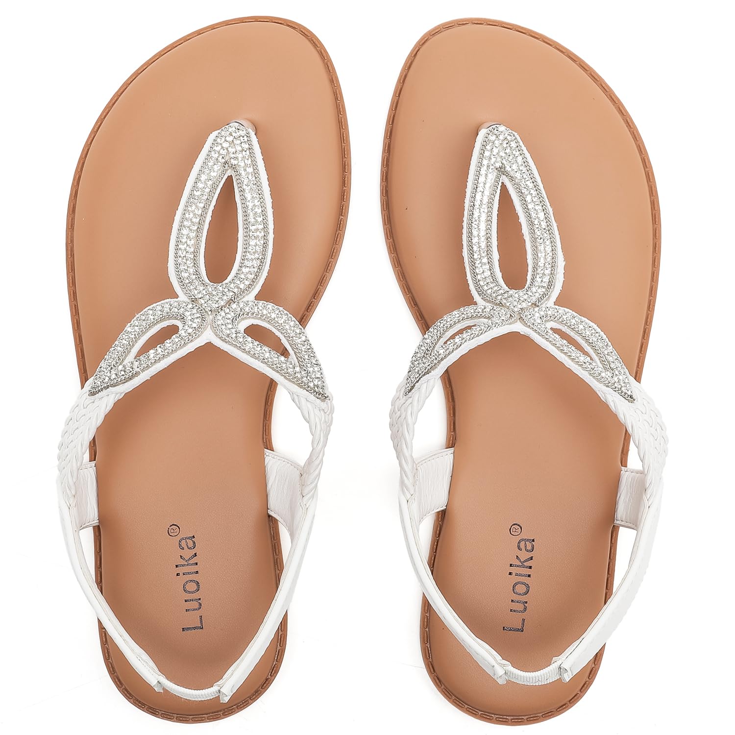 Luoika Women's Wide Width Flat Slides Sandals - Rhinestone Strappy Flip Flops Comfortable Summer Beach Shoes for Women | Perfect for Poolside, Vacation & Casual Outings