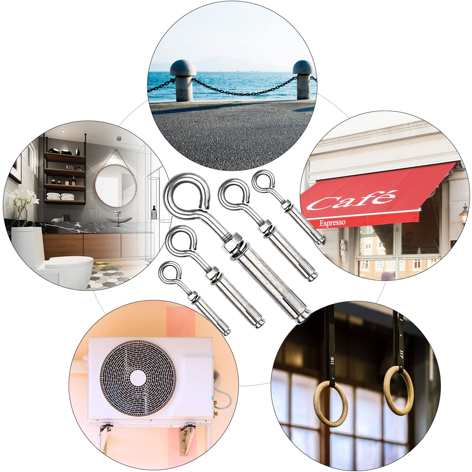 Heavy Duty M6 Shoulder Eye Bolts - Stainless Steel Wall Anchors for Concrete & Masonry - 10pcs (Ceiling & Wall Mounting)