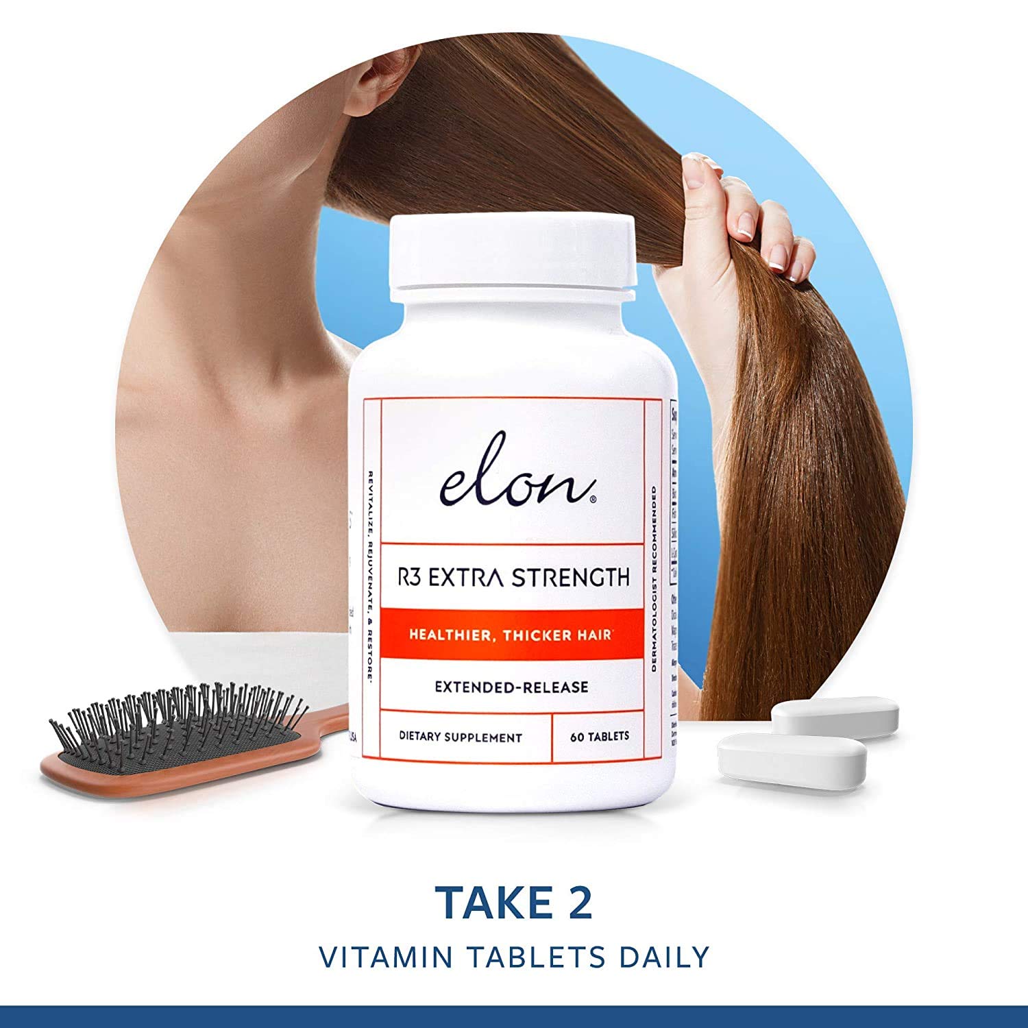 Elon R3 Extra Strength Hair Growth Supplement for Women - 5000mcg Biotin & Collagen Formula for Thicker, Fuller Hair - 60 Capsules (Pack of 3) - Promotes Healthy Hair Growth for Daily Hair Care & Styling Support