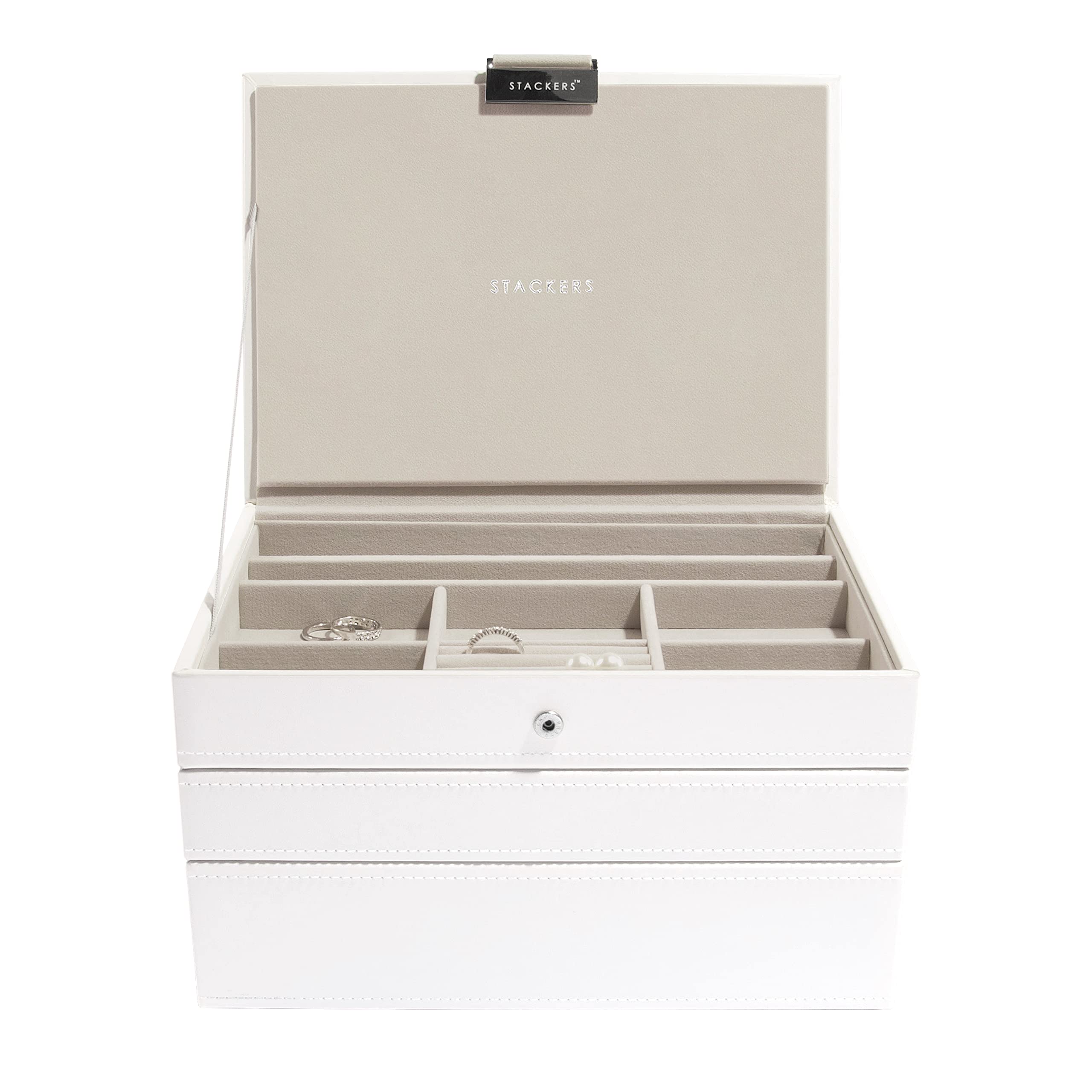 Elegant White Classic Medium Jewelry Box Set of 3 - Perfect for Gift Giving, Travel & Home Organization