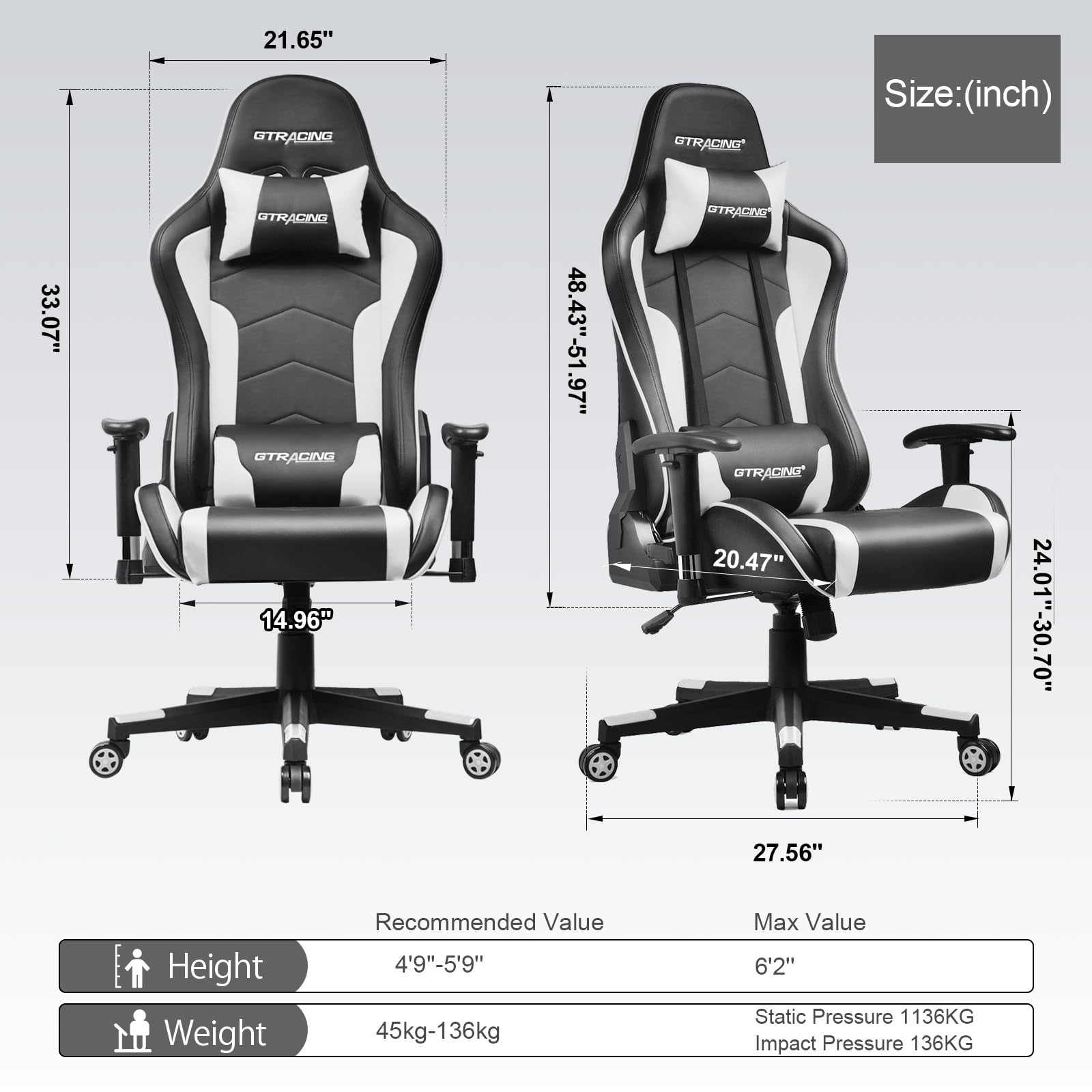 GTRACING Bluetooth Gaming Chair with Built-in Speakers - Ergonomic Video Game & Office Computer Desk Chair for Heavy Duty Use - White | Perfect for Gaming, Streaming & Home Office Work