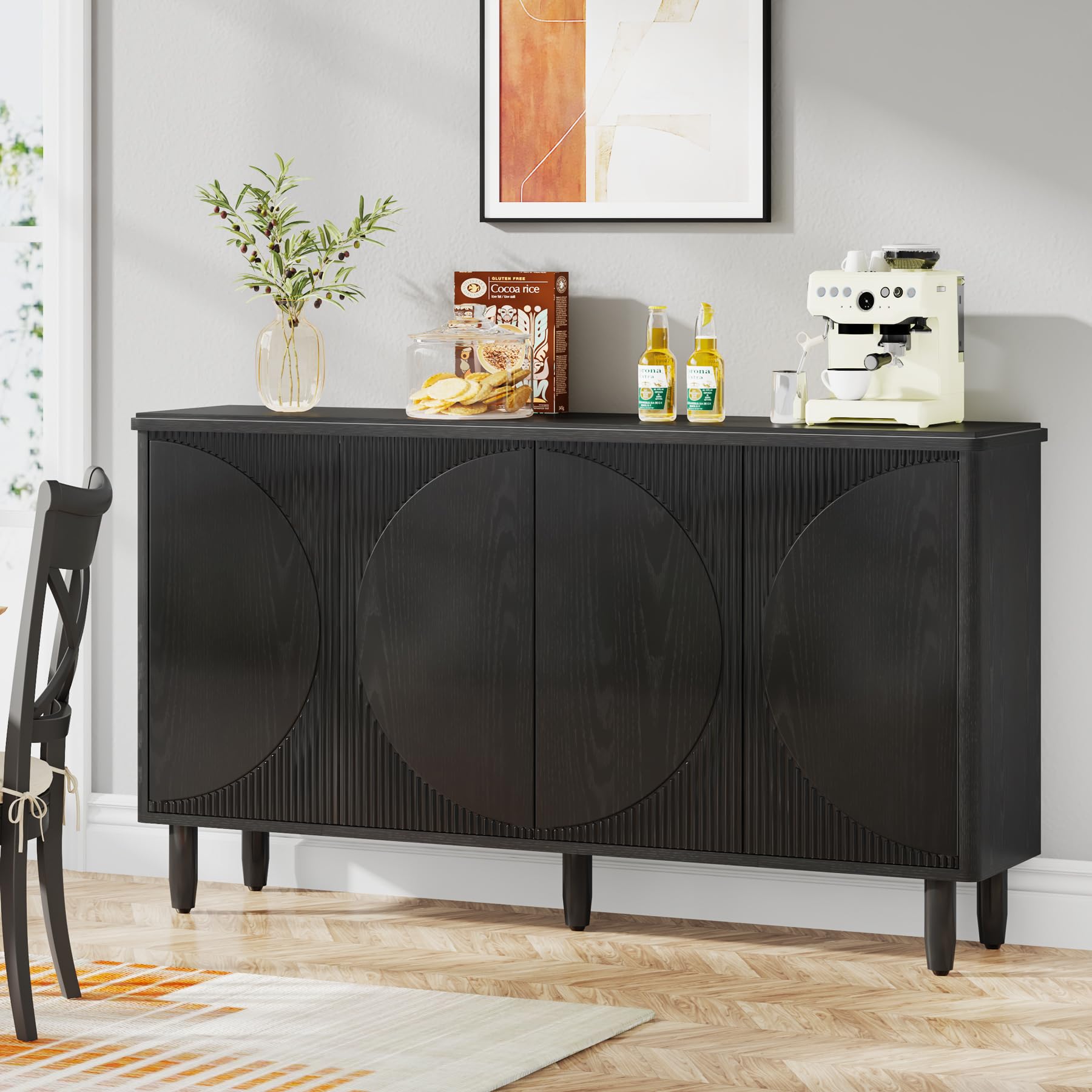 Tribesigns Modern All Black Buffet Cabinet Sideboard with Storage, Kitchen Dining Room Buffet Table with Doors for Living Room, Perfect for Home Organization and Stylish Storage Solutions