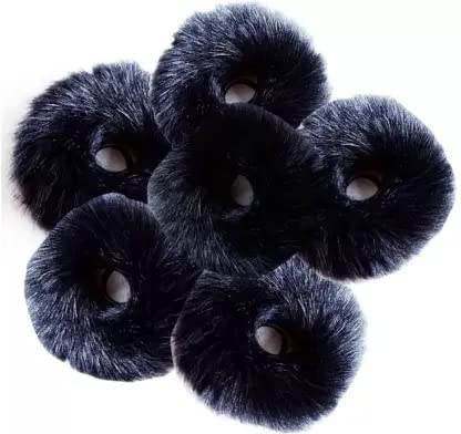 Barakath Black Faux Fur Hair Scrunchies - 50 Pack Soft Fuzzy Elastic Hair Bands for Women & Girls, Ponytail Holders & Hair Accessories - Perfect for Gifts, Parties, Workouts and Everyday Use