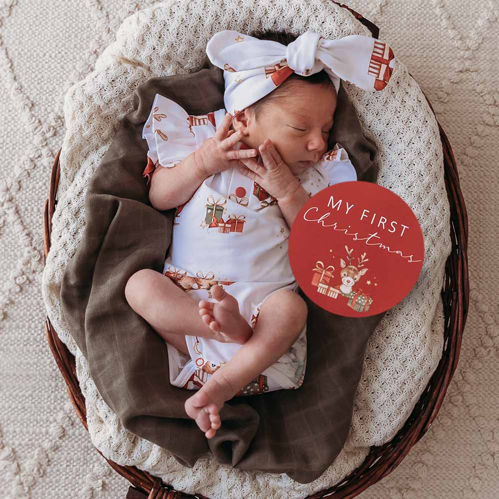 Snuggle Hunny Organic Cotton Short Sleeve Frill Bodysuit with Reindeer Print - Soft Baby Onesie for Christmas & Winter Outfits
