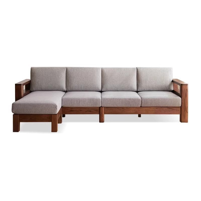 Solid Oak Wood Walnut Fabric Sofa - Modern Living Room Furniture for Home & Office Comfort