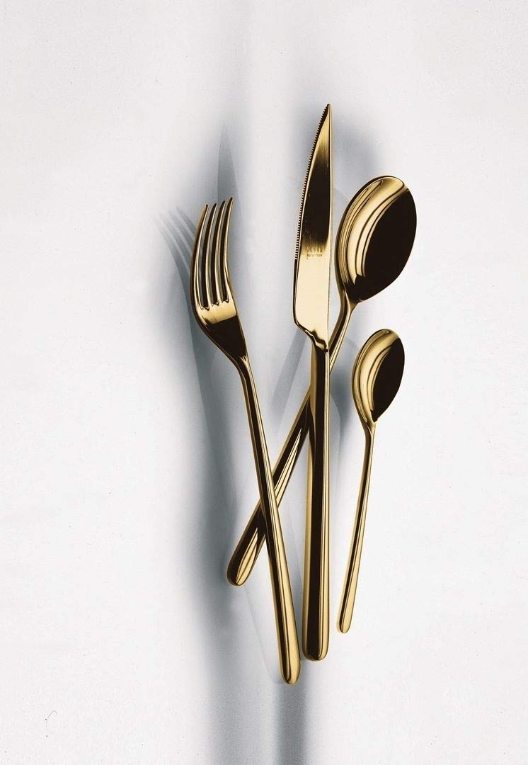 Mepra 10811111 Linea Ice Oro 24.1cm Gold Serving Fork - Elegant Brushed Gold Finish, Dishwasher Safe Cutlery for Parties, Weddings & Fine Dining