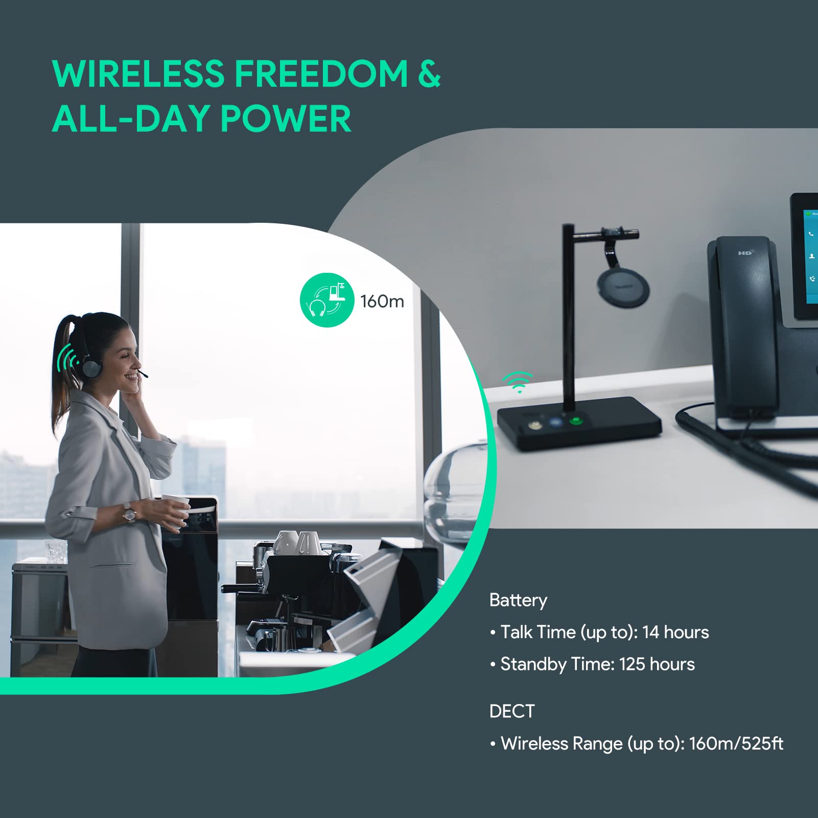 Yealink WH62 Wireless DECT Headset - UC Certified for Microsoft Teams & Zoom - Compatible with PC, Mac, Laptop, Desk Phones & VoIP Softphones (WH62 for 3rd-Party Phones) - Perfect for Remote Work, Call Centers & Home Office Setup