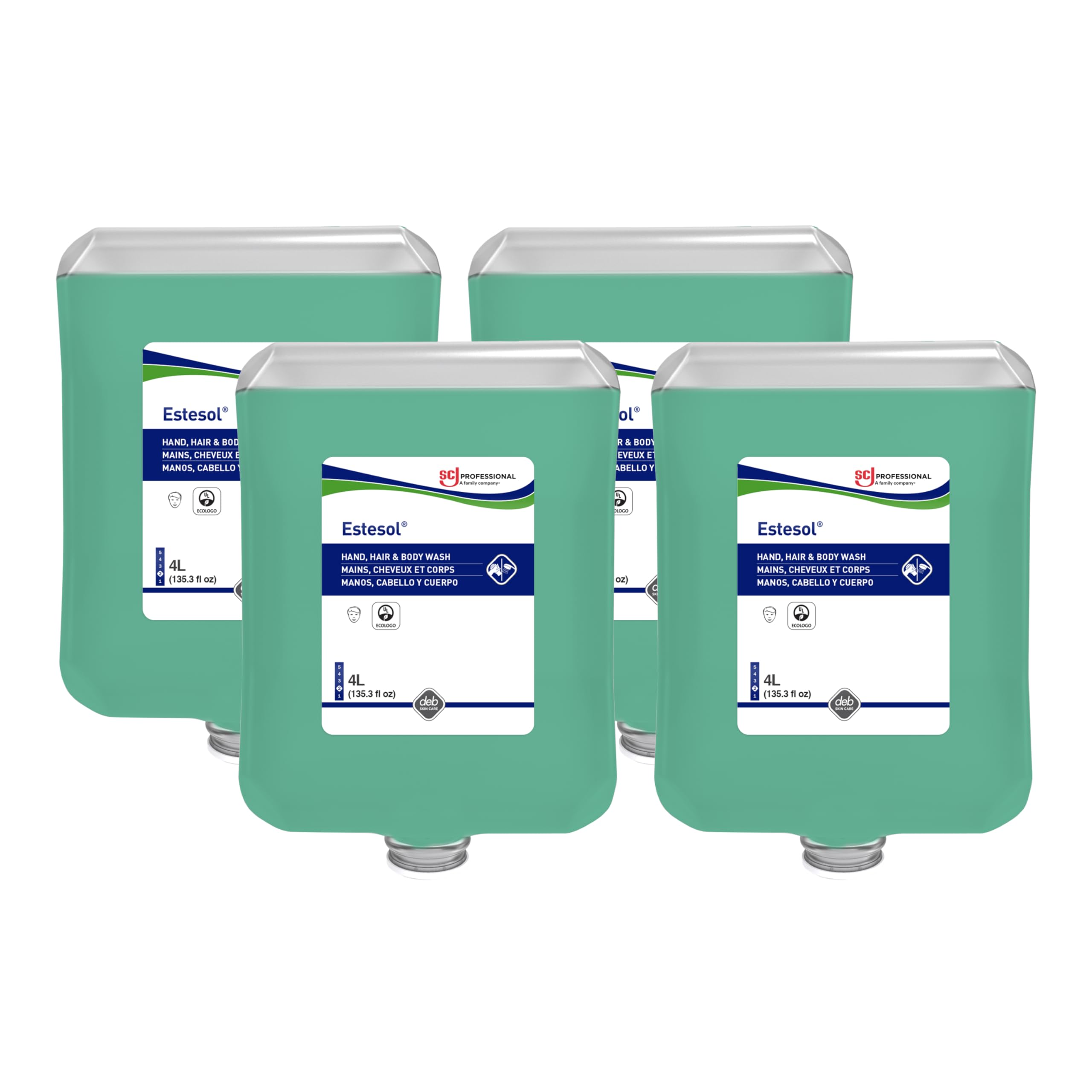 **4-Pack Hand, Hair & Body Wash 4 Liter Bulk Refill - Gentle Cleansing for All Skin Types | Perfect for Home, Gym & Travel Use**