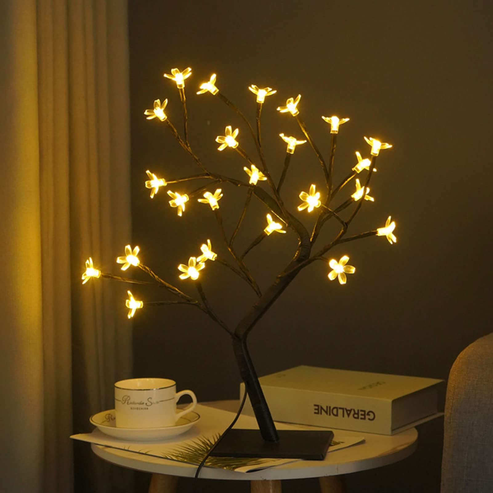 24 LED Cherry Blossom Bonsai Tree Light - USB Powered Artificial PVC Tree Lamp for Home, Office & Bedroom Decor - Romantic Ambiance Lighting for Weddings, Parties & Relaxation