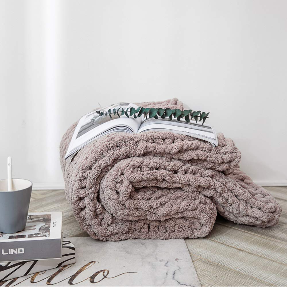 Handmade Chenille Throw Blanket - Ultra Soft Chunky Knit Blanket for Adults | Cozy Weighted Blanket with Luxury Cable Knit Design | Perfect for Bed, Sofa, Chair, Yoga & Meditation (120x150cm, Beige)