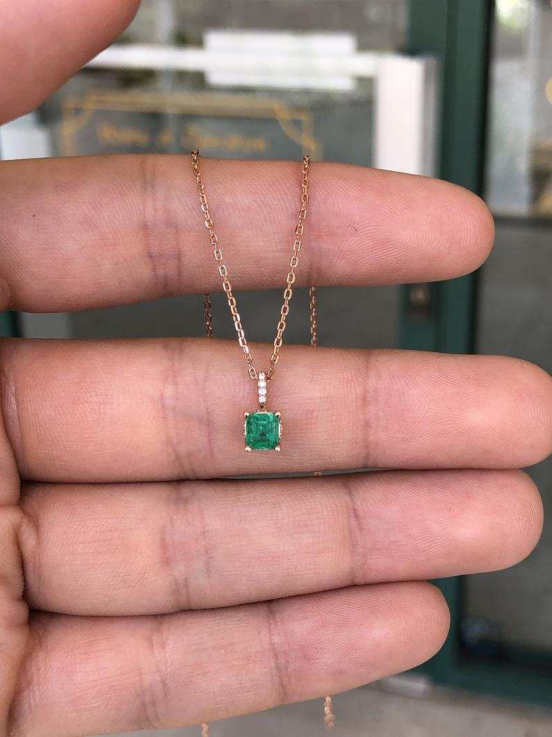 0.55tcw Petite Natural Emerald & Diamond Accent Rose Gold Necklace for Women - Elegant Birthstone Jewelry Gift for Mom, Wife, Anniversary & Special Occasions