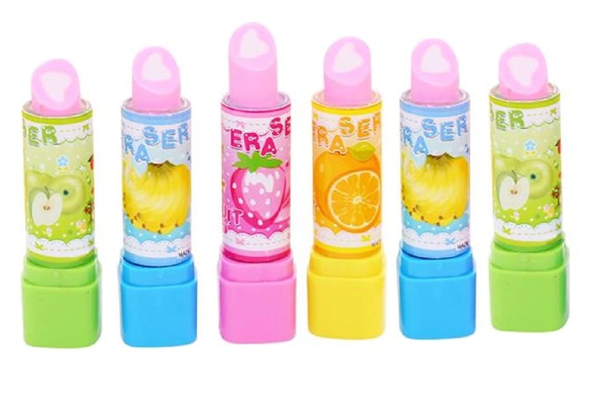 Karic Lipstick-Shaped Rubber Erasers - Pack of 6 - Fun & Practical School & Office Supplies - Perfect for Students, Teachers & Gift Giving