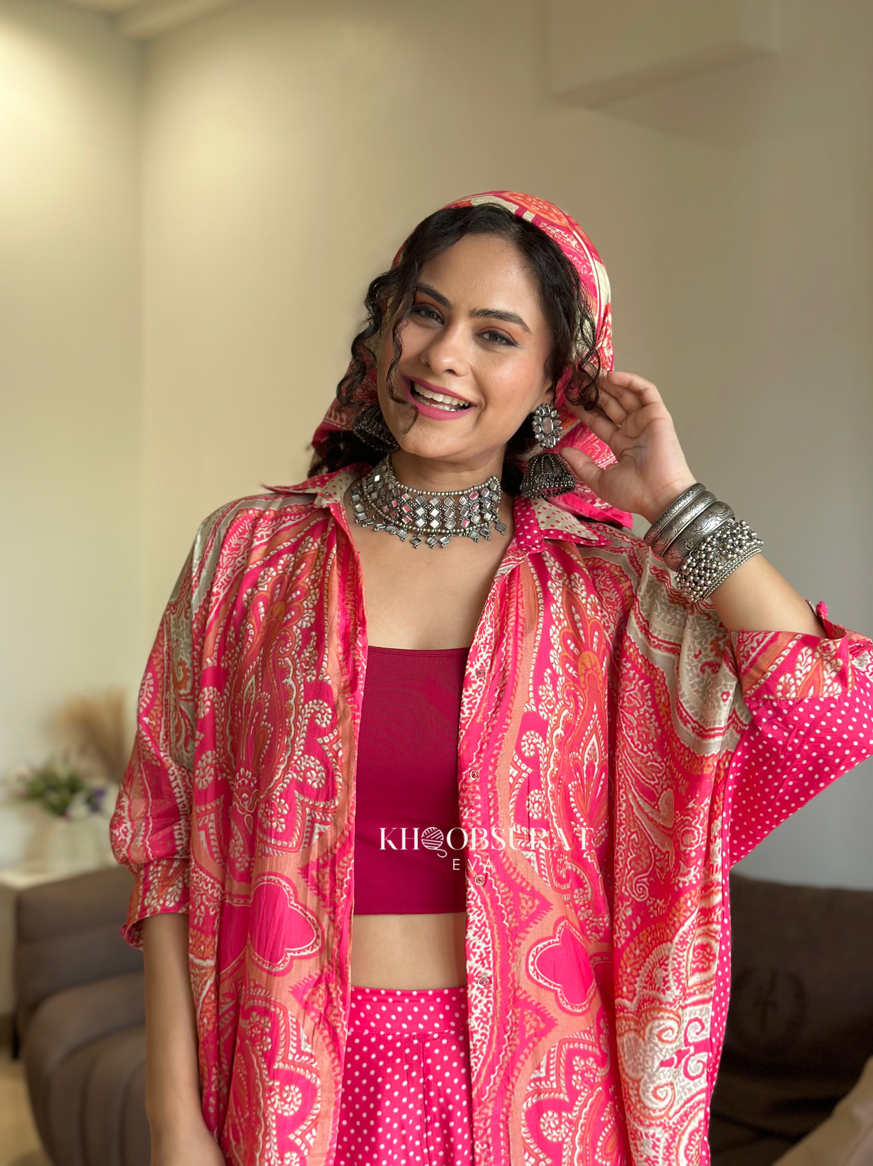 Stylish Pink Kaftan Coord Set for Women - Boho Chic Beach Cover Up & Summer Party Outfit