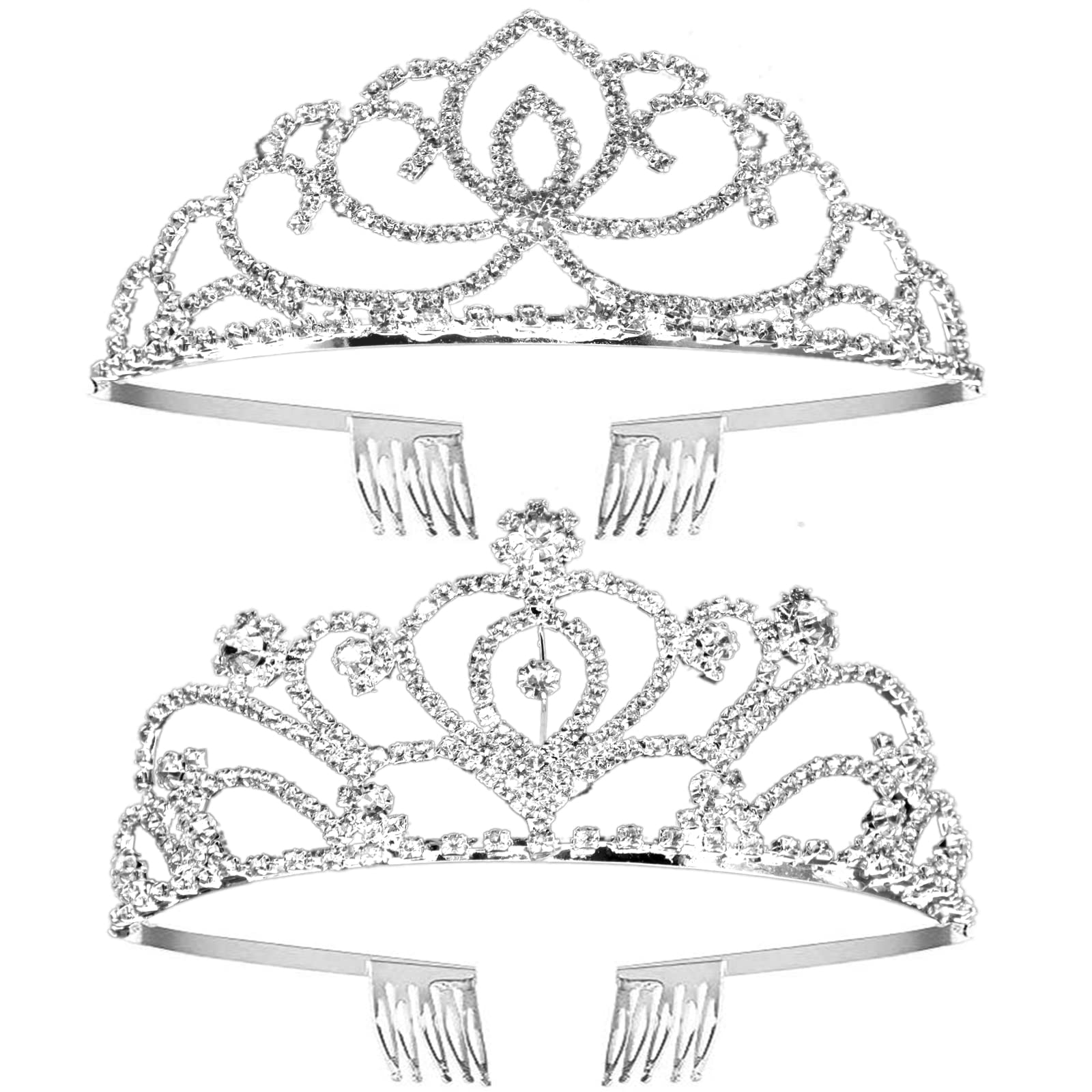 ZOCONE 2-Pack Crystal Rhinestone Bridal Tiara Set - Elegant Wedding Crown & Princess Headpiece for Women, Flower Girls, Bridesmaids - Silver Hair Accessories with Comb | Perfect for Weddings, Birthday Parties, Prom, Pageants & Special Occasions