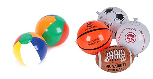 24 Mini Assorted Boys Beach Balls - Sports & 5 Panel for Pool Party