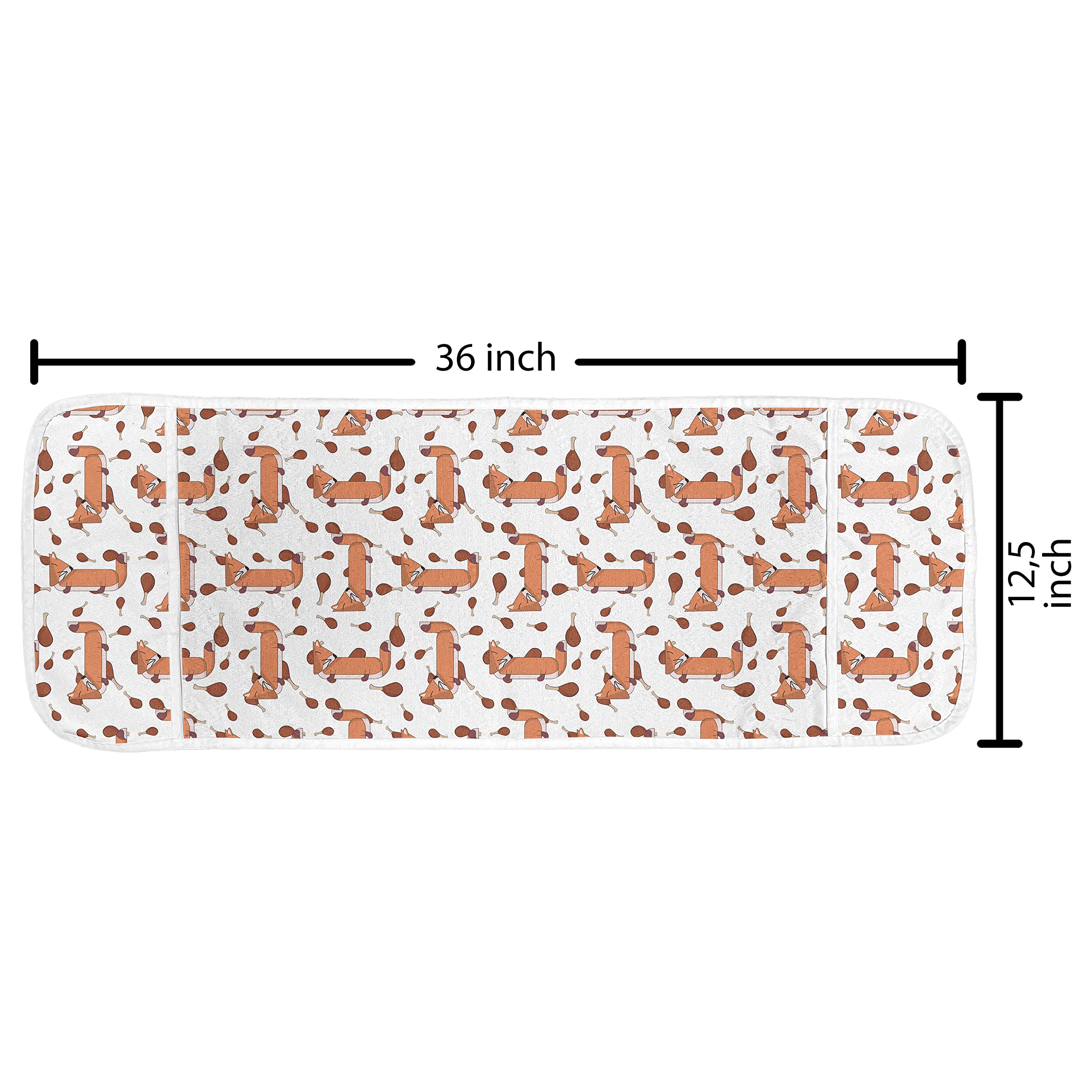 Ambesonne Fox Microwave Oven Cover - Cartoon Wild Animal & Meat Pattern Waterproof Kitchen Organizer with Pockets, 36 x 12 Inches, Burnt Sienna Cinnamon - Perfect for Home, Apartment & Dorm Kitchen Decor