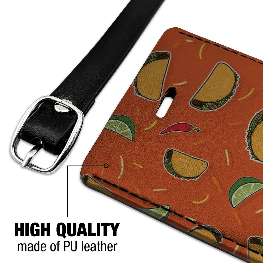 Stylish Rectangle Leather Luggage Tag with Taco Fiesta Pattern - Perfect for Travel, Suitcases, Backpacks & ID Cards | Durable Chili Red Design