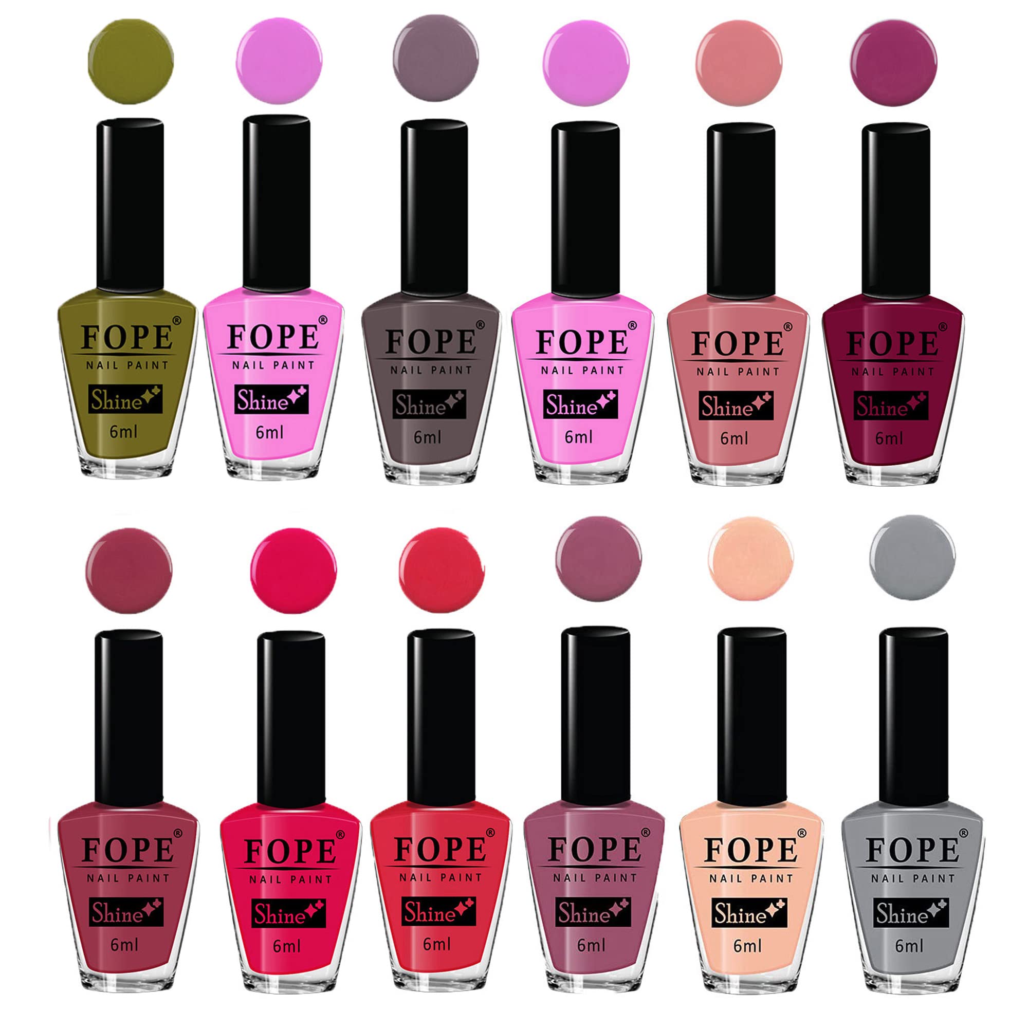 FOPE Enamel Splash Glossy Nail Polish Set of 12 Colors - Quick Drying, Chip Resistant, Long Lasting Nail Paint for Women - Perfect for Home Manicures, Parties & Gifts