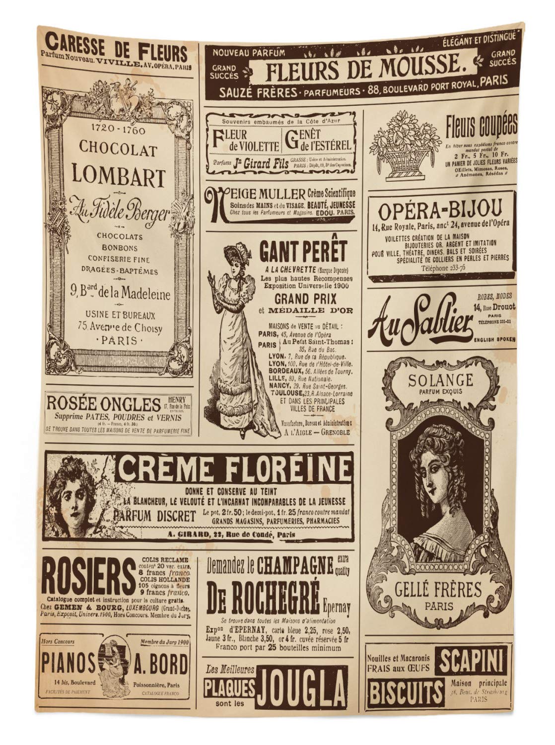 Ambesonne Vintage French Newspaper Print Outdoor Tablecloth - Washable Picnic Table Cover 58x84 inches in Army Green & Beige - Perfect for Garden Parties, BBQs, and Parisian-Themed Events