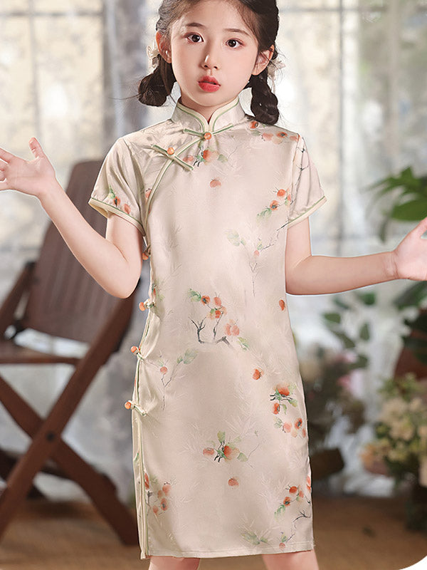 Floral Print Kids Girls Qipao Cheongsam Dress - Traditional Chinese Dress for Girls, Toddler & Baby - Perfect for Chinese New Year, Festivals & Cultural Events