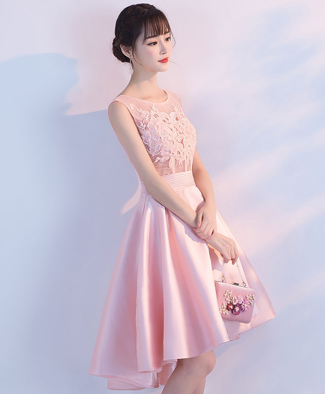Elegant Pink Lace Short Prom Dress with High-Low Hem - Perfect for Homecoming, Evening Parties & Special Occasions