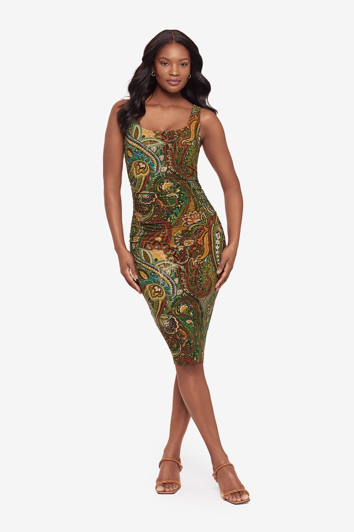 Slimming Bodycon Dress for Women - Flattering Kashmir Knit Stretch Midi Dress for Date Night & Evening Parties