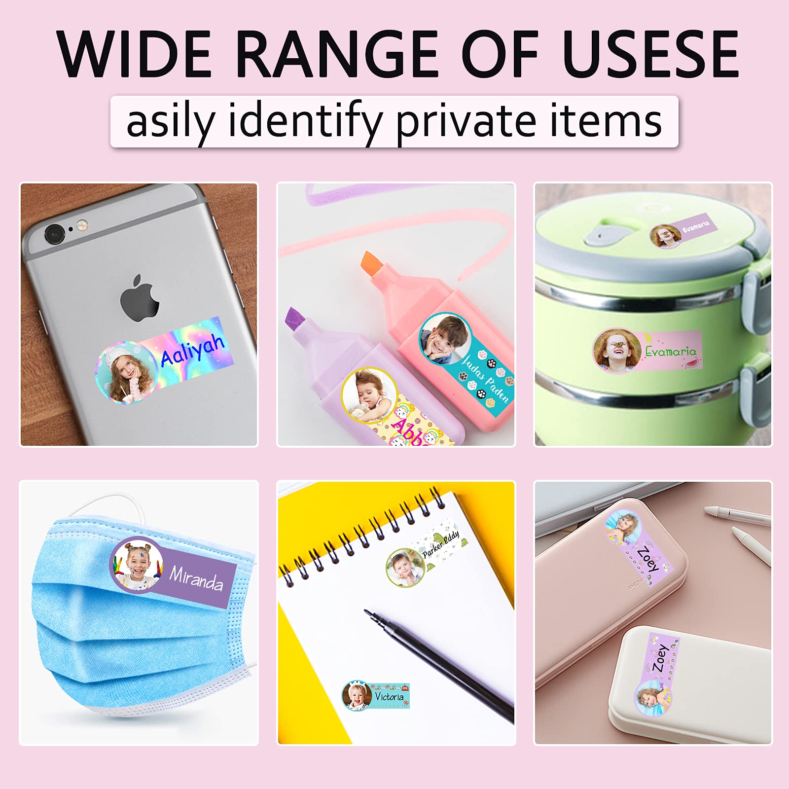 46 Pcs Personalized Waterproof Name Stickers for Kids School Supplies - Photo Labels for Books & Lunchboxes