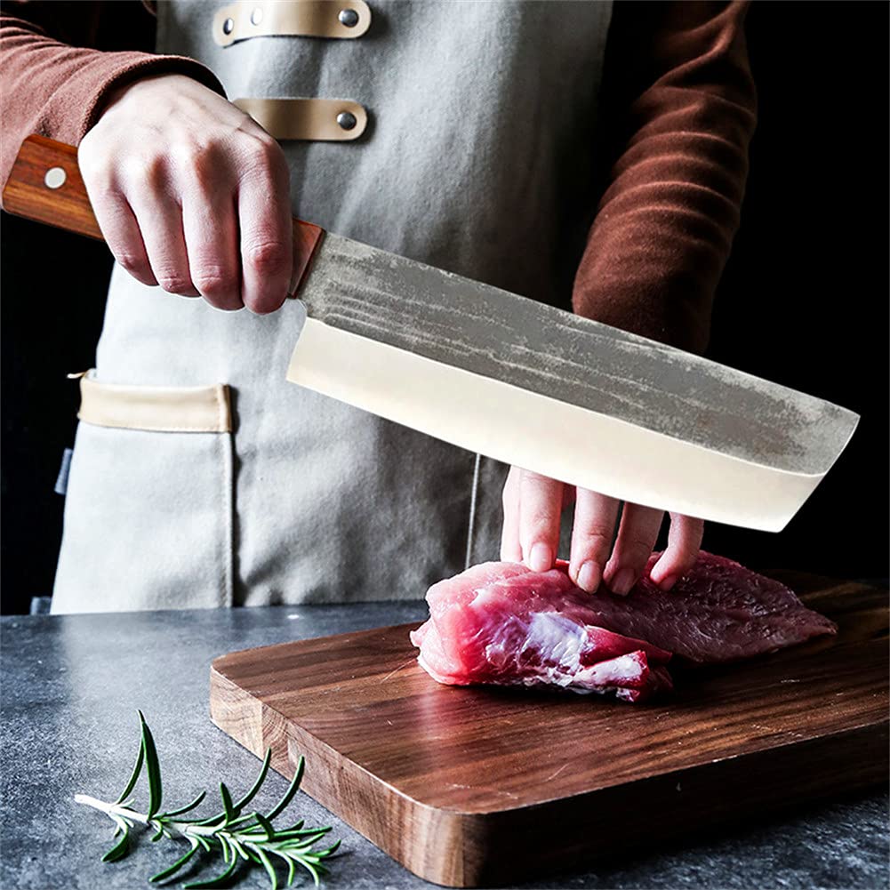 Handmade Forged Nakiri Knife - Ultra Sharp 7 Inch Japanese Chef Knife | 8Cr13MoV Steel Professional Kitchen Cleaver | Multipurpose Gyuto Knife for Home & Restaurant Use | Perfect for Chopping Vegetables, Slicing Meat & Food Prep
